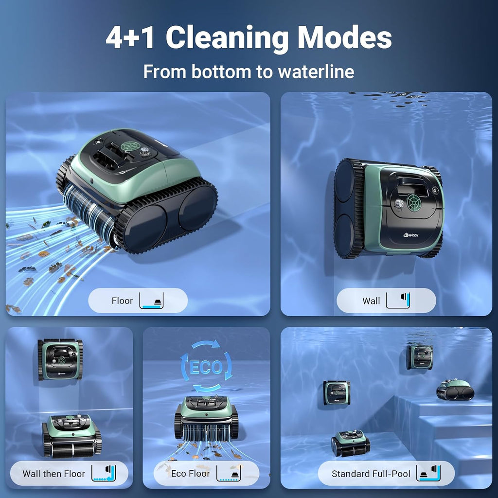 Pool Vacuum for Inground Pools, 4-in-1 Cordless Robotic Pool Cleaner for Above Ground Pools,Triple-Motors,Wall & Waterline Cleaning, App Support, OTA Upgrade up to 1,614 Sq.ft (Black Green)