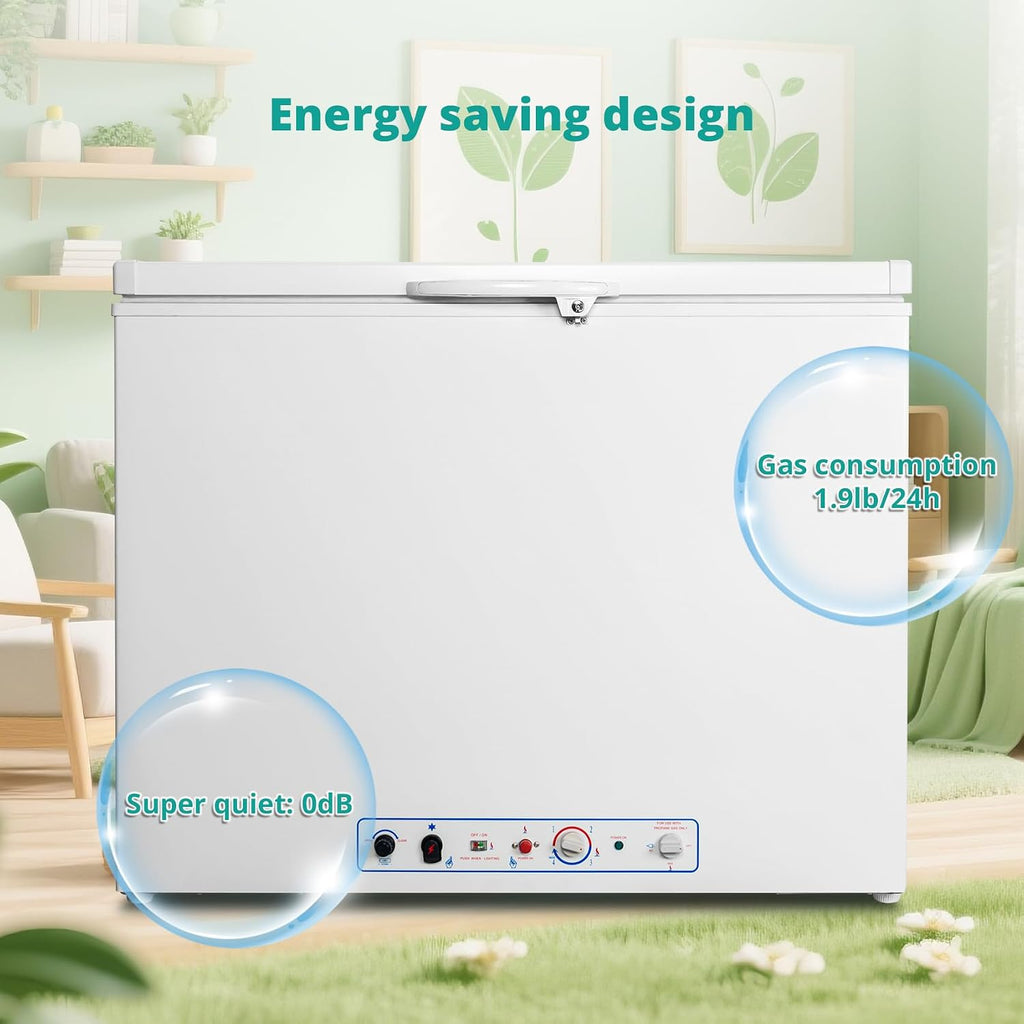 SMETA Propane Deep Freezer, Gas Freezer LPG Propane Gas Absorption 110V Chest Freezer Deep 7.1 Cu.Ft for RV Off Grid Outside, White