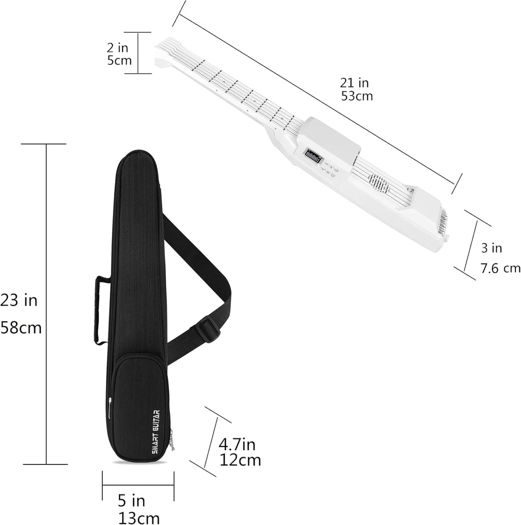 USB Charging Smart Acoustic Electric Travel Chord Practice Portable Guitar Neck for Beginner AI LCD (WHITE)