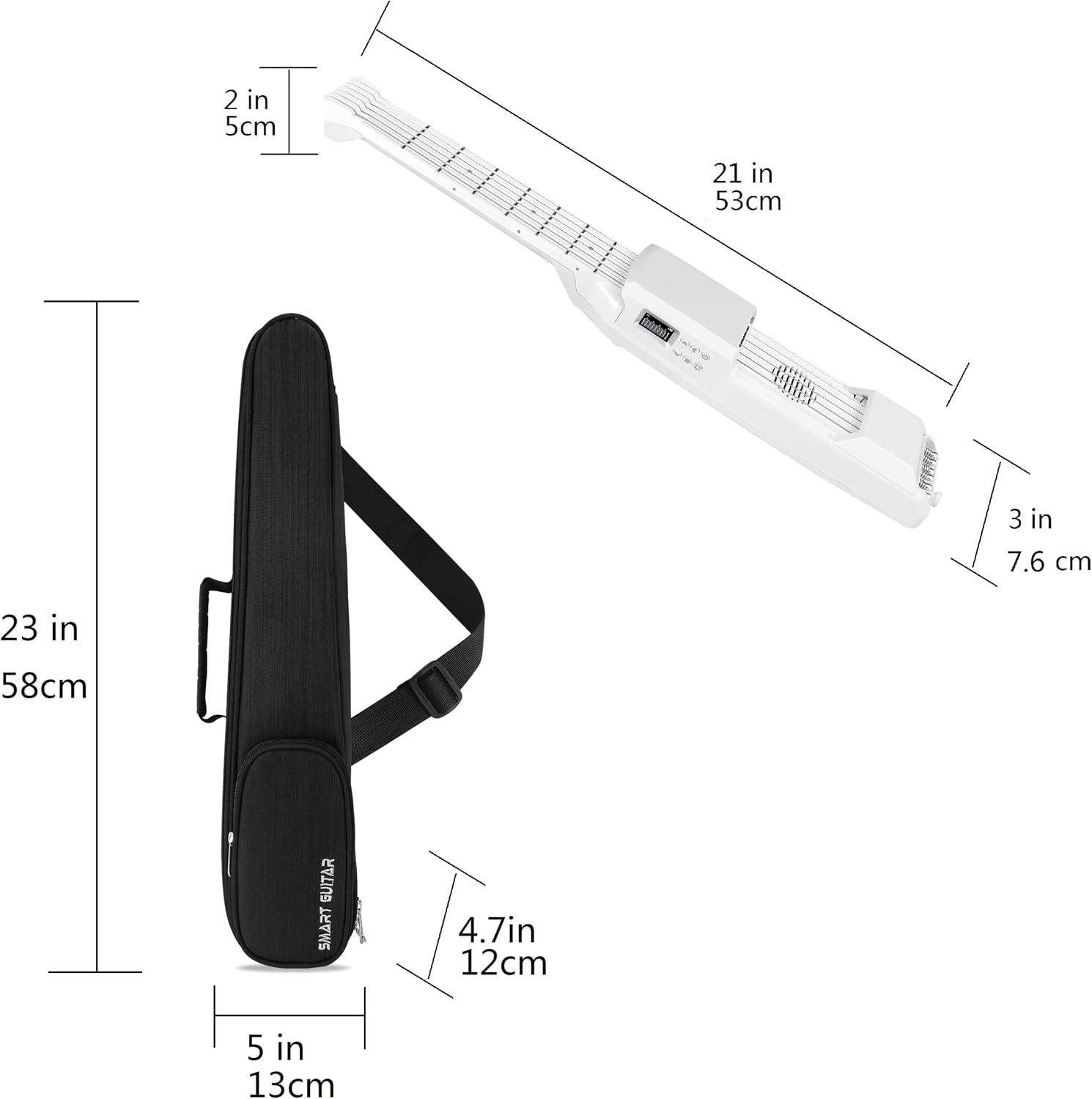 USB Charging Smart Acoustic Electric Travel Chord Practice Portable Guitar Neck for Beginner AI LCD (WHITE)