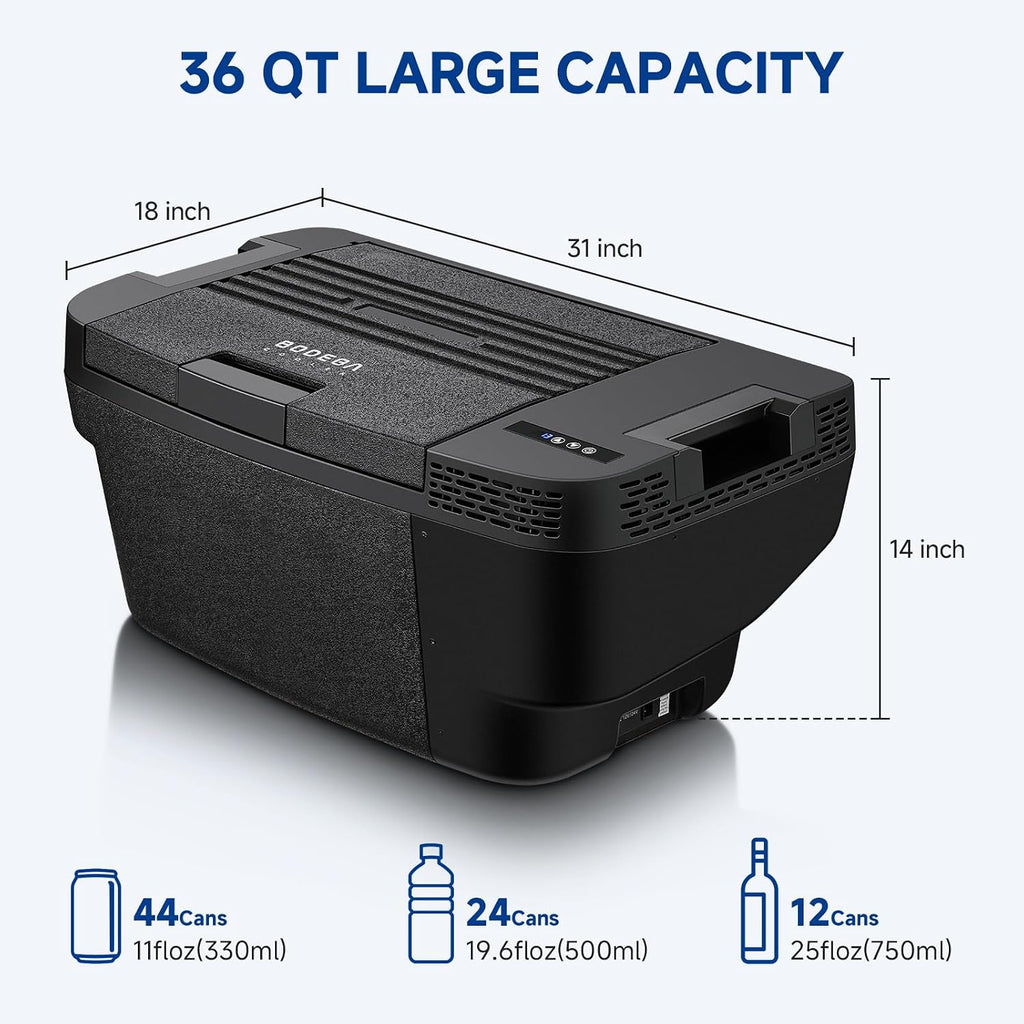 BODEGACOOLER 35L Built-In Car Refrigerator for Tesla Model Y- Ultra-Quiet Fast Cooling to -4℉, Smart App Control, Space-Saving Design for Camping & Road Trips 12/24V DC/AC,-4℉-68℉