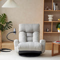 360° Swivel Floor Gaming Chair Linen Folding Chaise Lounge Chair Adjustable Cozy Sofa Chair with Armrests, Phone Holder & Padded Cushion, Ideal for Living Room, Bedroom (Grey)