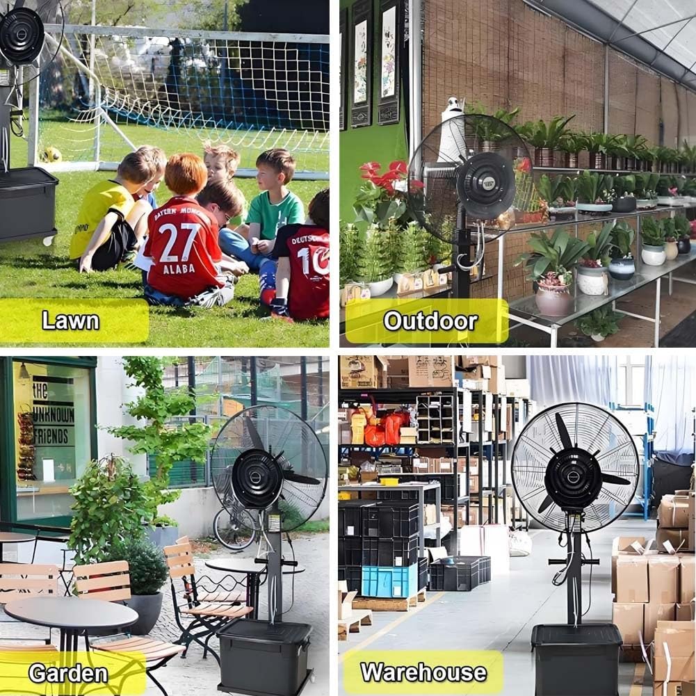 Misting Fan Portable 26' 30' Adjustable Oscillating Cooler with Wheels Industrial Mister Fans for Outside Patio, Standing Fan for with 11 Gallon/42L Water Tank, 3 Cooling Speeds(26in(650mm))