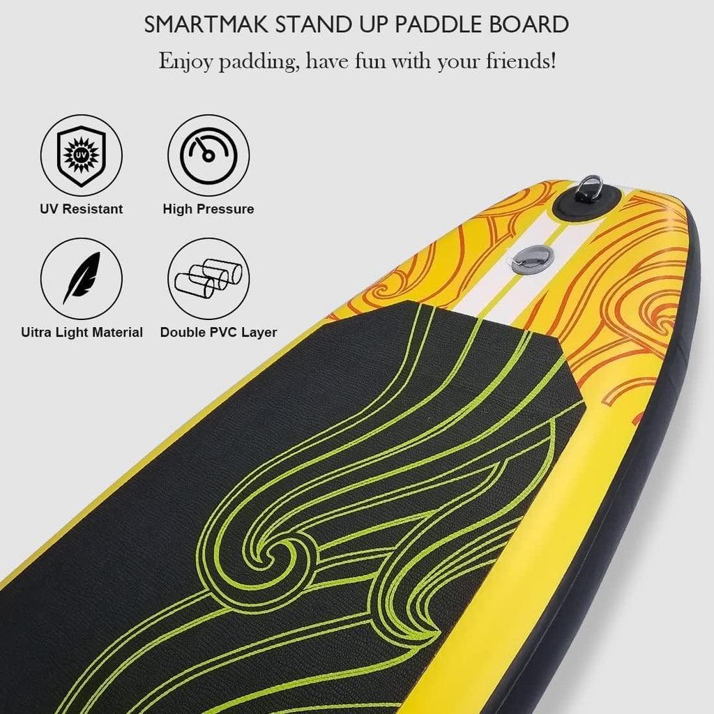 Smartmak Inflatable Stand Up Paddle Board, SUP Paddleboard Wide Stable Design, Non-Slip Deck, with Premium Paddle Board Accessories, Portable Carry Bag & Paddle Pressure Gauge Pump