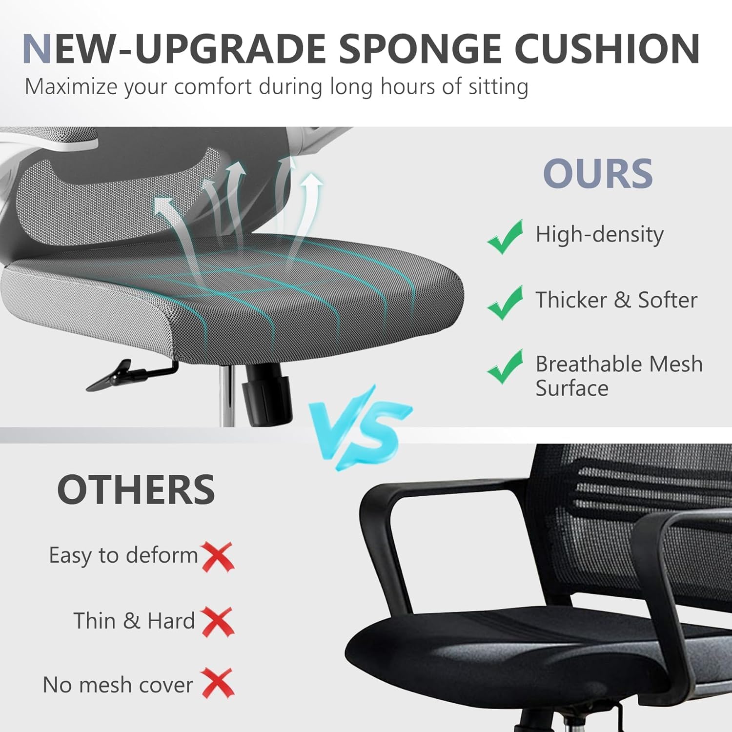 300 LBS Ergonomic Office Computer Mesh Chair - Adjustable Height Rolling Desk Chair with Flip-Up Armrests & High Back Support - Comfortable Swivel Task Chair for Home Office