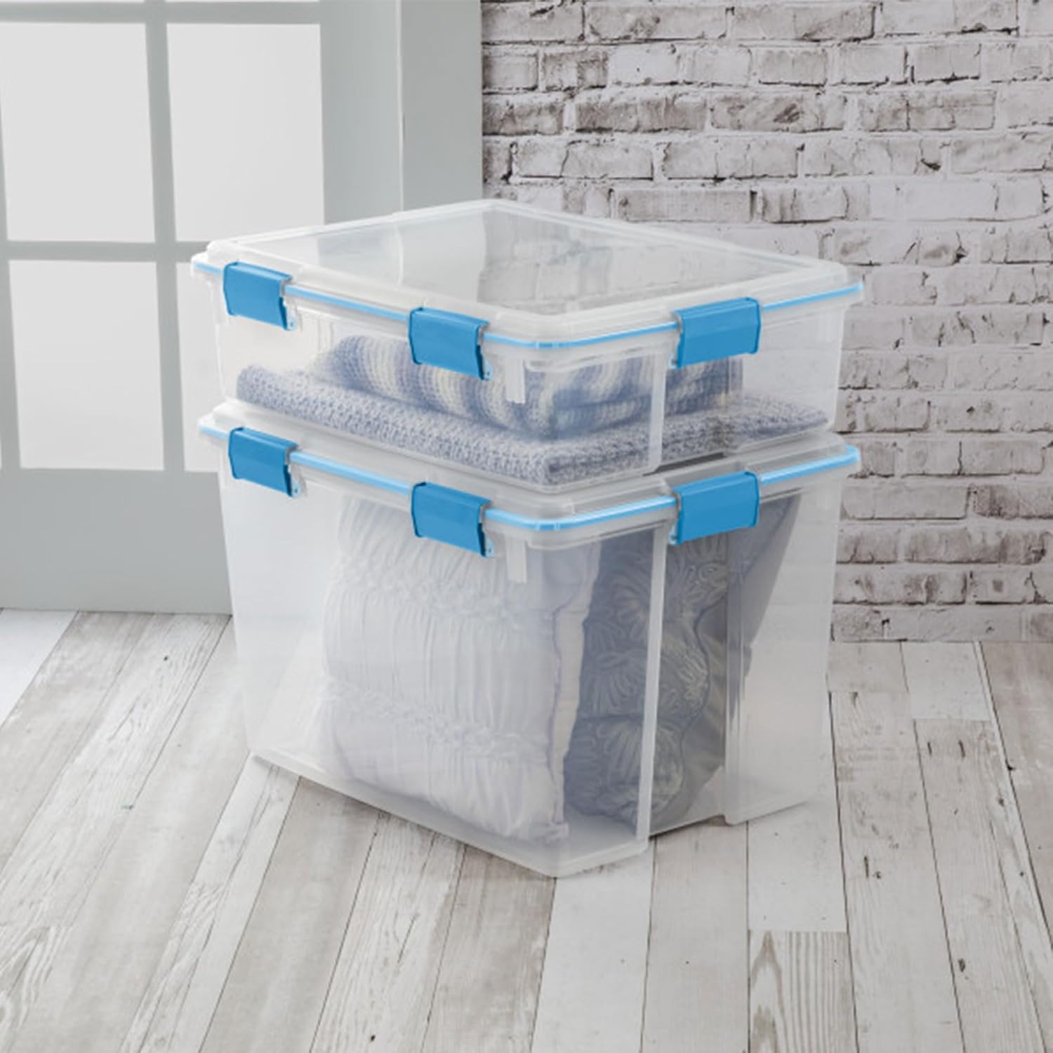Sterilite 4-Pack Gasket Box, Weather-Resistant Storage Bins with Latching Lids, 80 Quart - Heavy-Duty Organizing Containers for Closet, Bathroom, and Office