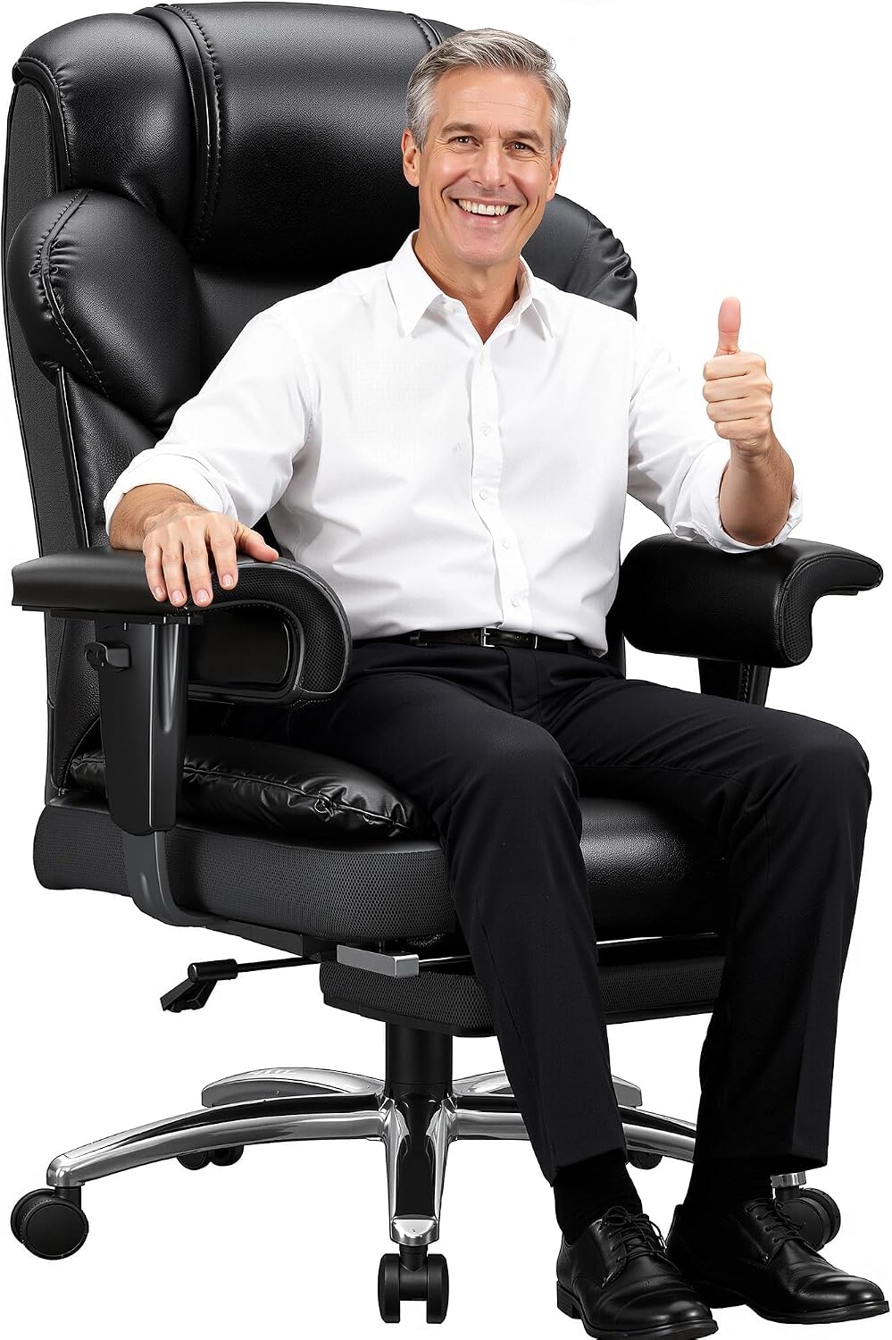 DurayLoly Big and Tall Office Chair with Footrest, Ergonomic Leather Office Desk Chair with Pocket Spring Cushion, 105°-135°Reclining & Height Adjustable, Ergonomic Computer Chair for Back Pain