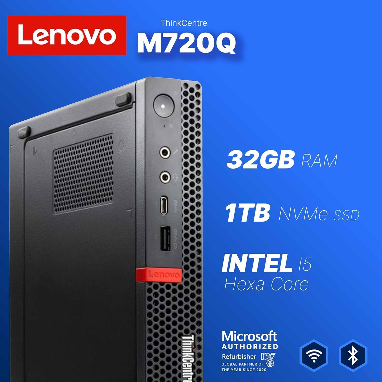 Lenovo M720Q ThinkCentre Mini PC | Windows 11 Pro | Intel i5-8400T | 32GB RAM + 1TB NVME | 5G WiFi + BT | Home or Office Micro Desktop Computer (Renewed)