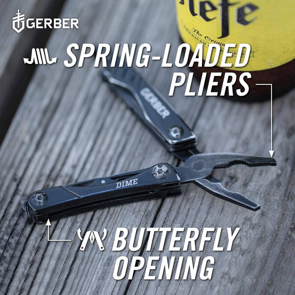 Gerber Gear Dime 12-in-1 Mini EDC Multitool - Needle Nose Pliers, Pocket Knife, Keychain, Bottle Opener - Gifts for Men, EDC Gear and Equipment - Black (Pack of 12)