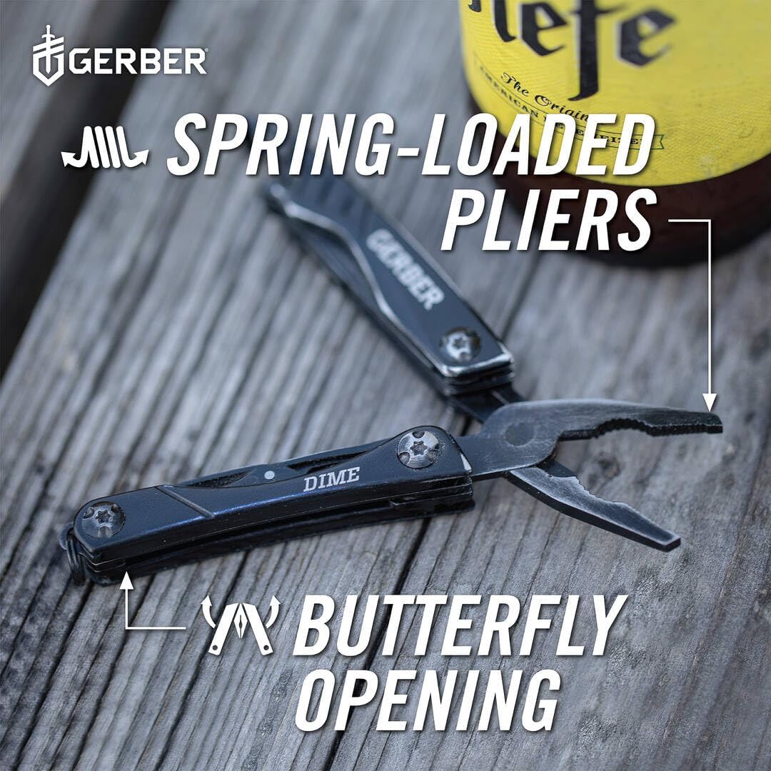 Gerber Gear Dime 12-in-1 Mini EDC Multitool - Needle Nose Pliers, Pocket Knife, Keychain, Bottle Opener - Gifts for Men, EDC Gear and Equipment - Black (Pack of 12)