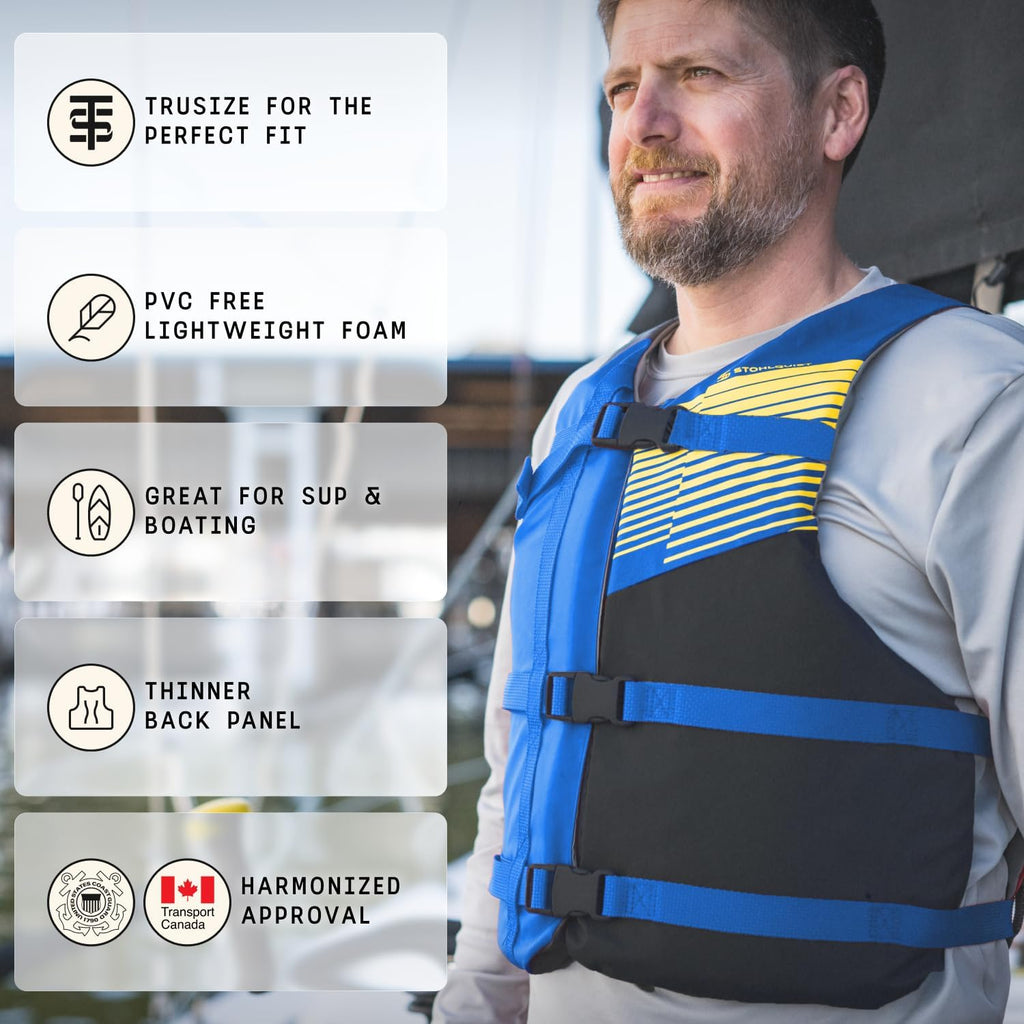 Stohlquist Universal Fit Adult Life Jacket PFD (4 Pack) Coast Guard Approved, for Men and Women 90+ lbs, Lightweight Neoprene and Adjustable, Ideal for Boating, Kayaking & Water Sports