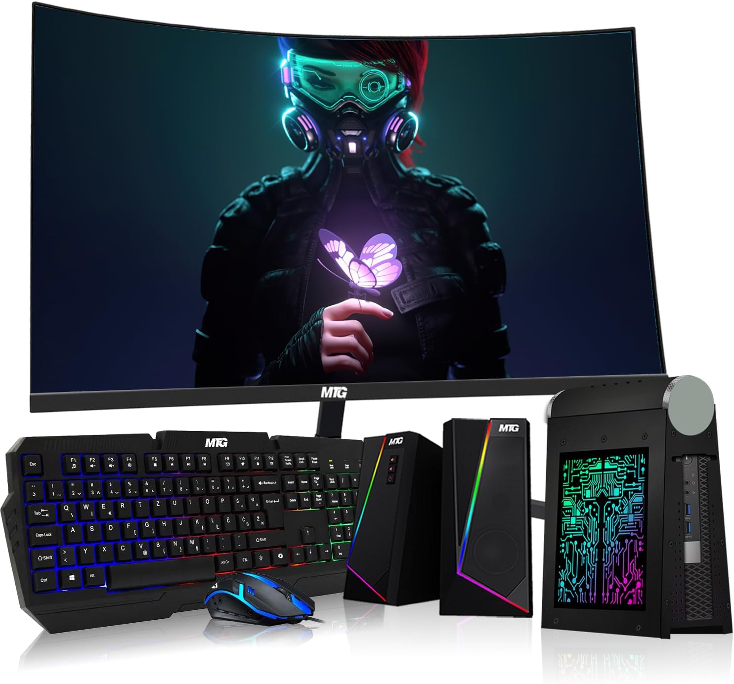 CyberCube Mini PC Bundle, Intel Core i5, 16GB RAM ARGB, 256GB SSD, 32 Inch Curved Monitor, RGB Kit, Webcam, Windows 11 (Renewed)