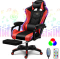 RGB Computer Chair with Footrest Full Massage Gaming Chair with Speakers Video Game Chair with Lumbar Support Headrest PU Leather 360°Swivel Recliner Chair High Back Office Chair for Gaming,Red