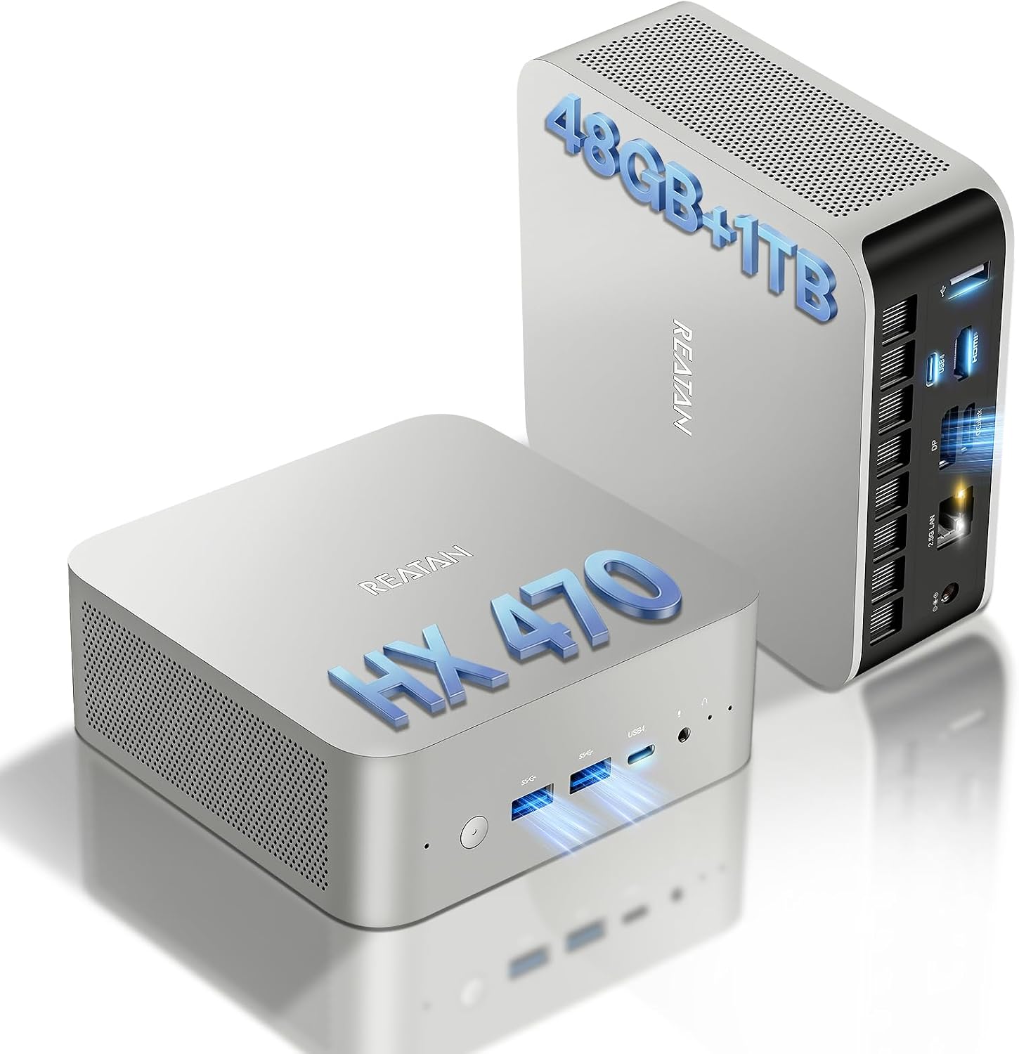 Reatan Upgraded Mini Desktop Gaming PC, OCuLink AMD AI 9 HX 470, Radeon TM 890M 5600MHz(up to 5.2GHz) 48GB DDR5 1TB M.2 2230 2.5Gbps LAN,HDMI 2.1, 8K USB 4.0 Wi-Fi 7/BT5.4 for AI, Gaming, Office