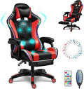 Video Gaming Chairs with LED Light, Bluetooth Speakers Computer Chair with Full Massage Lumbar Support, Ergonomic Pro Gaming Chair for Retractible Footrest and Backrest Adjustable,Red