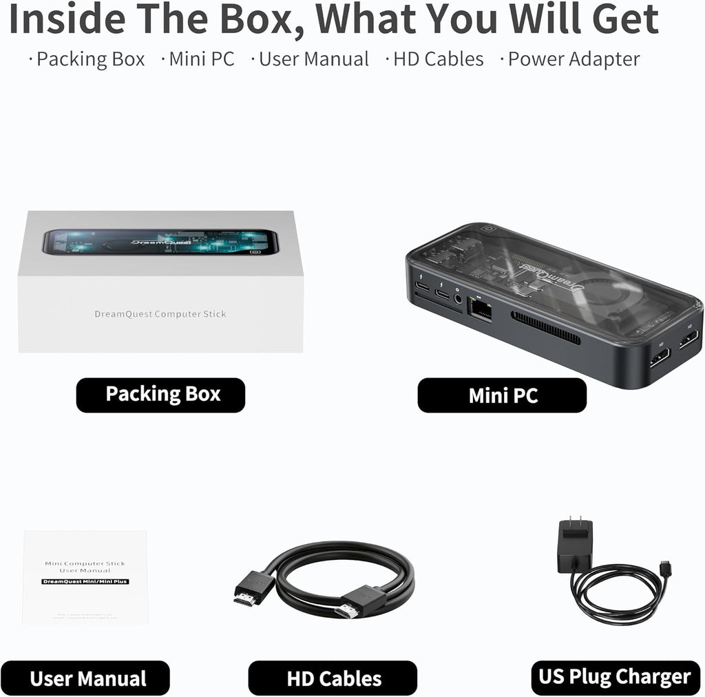 DreamQuest Mini PC Windows 11 Pro Preloaded, Intel N95 (up to 3.4GHz) Mini Desktop Computers 12GB DDR5 512GB SSD, 2*USB C, 2*HDMI, 4*USB 3.2, LAN,WiFi 6, Bluetooth5.3, Support 4K 60Hz