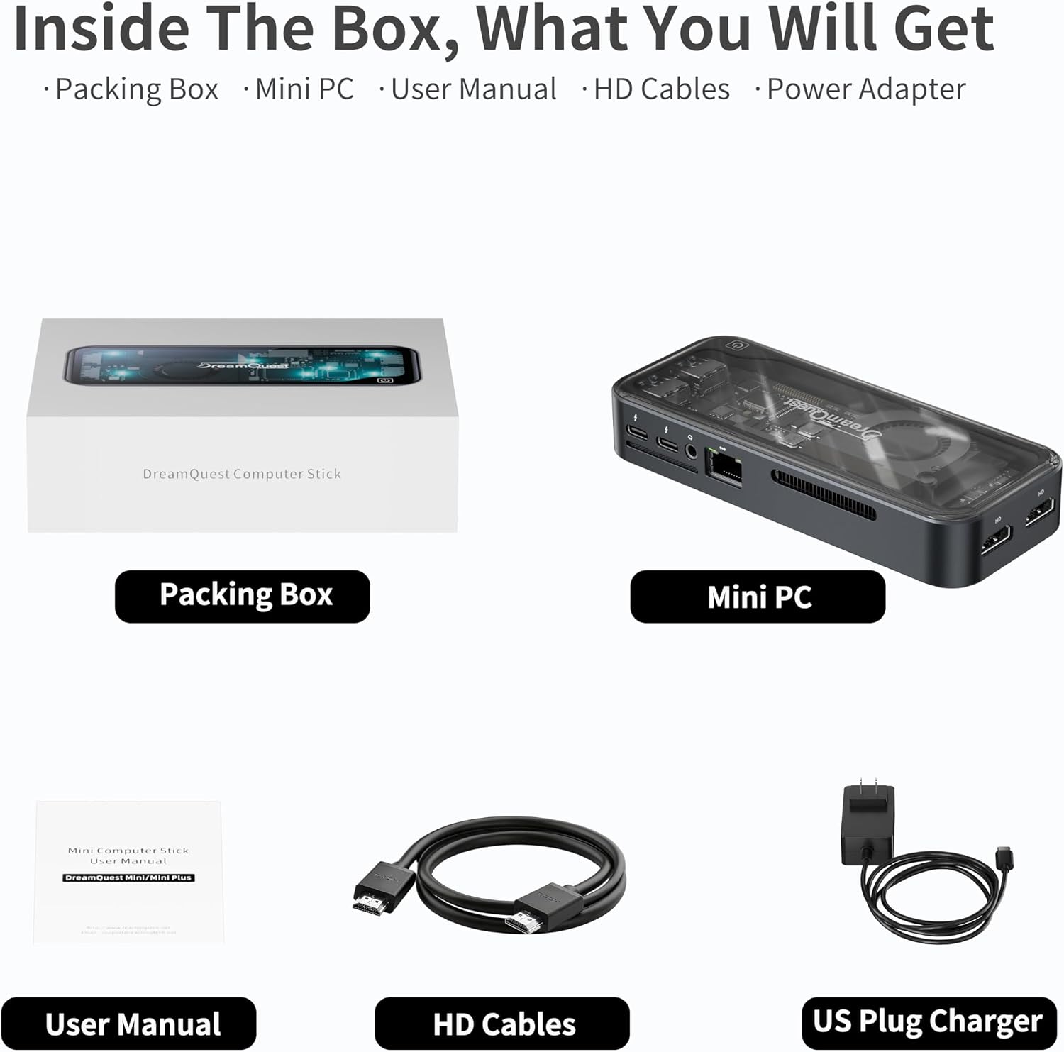 DreamQuest Mini PC Windows 11 Pro Preloaded, Intel N95 (up to 3.4GHz) Mini Desktop Computers 12GB DDR5 512GB SSD, 2*USB C, 2*HDMI, 4*USB 3.2, LAN,WiFi 6, Bluetooth5.3, Support 4K 60Hz
