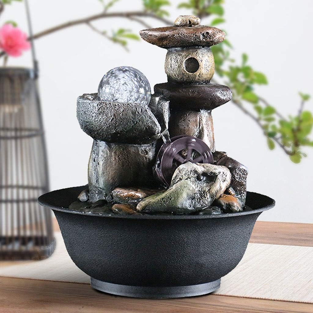 Water Fountain Desktop Ornament Stacked Rocks Water Fountain Decoration Cool Indoor Outdoor Portable Electric Tabletop Decorative Zen Meditation Waterfall Decor Kit W/Submersible Pump Zen Meditation