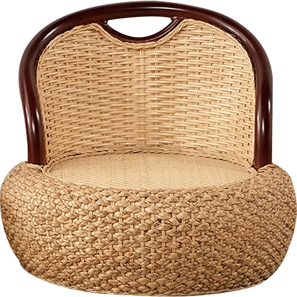 Round Rattan Floor Chair with Ergonomic Backrest Floor Lazy Chair Tatami Floor Seat Floor Meditation Chair Floor Seat Futon for Home and Office Decoration (Mixed Color)