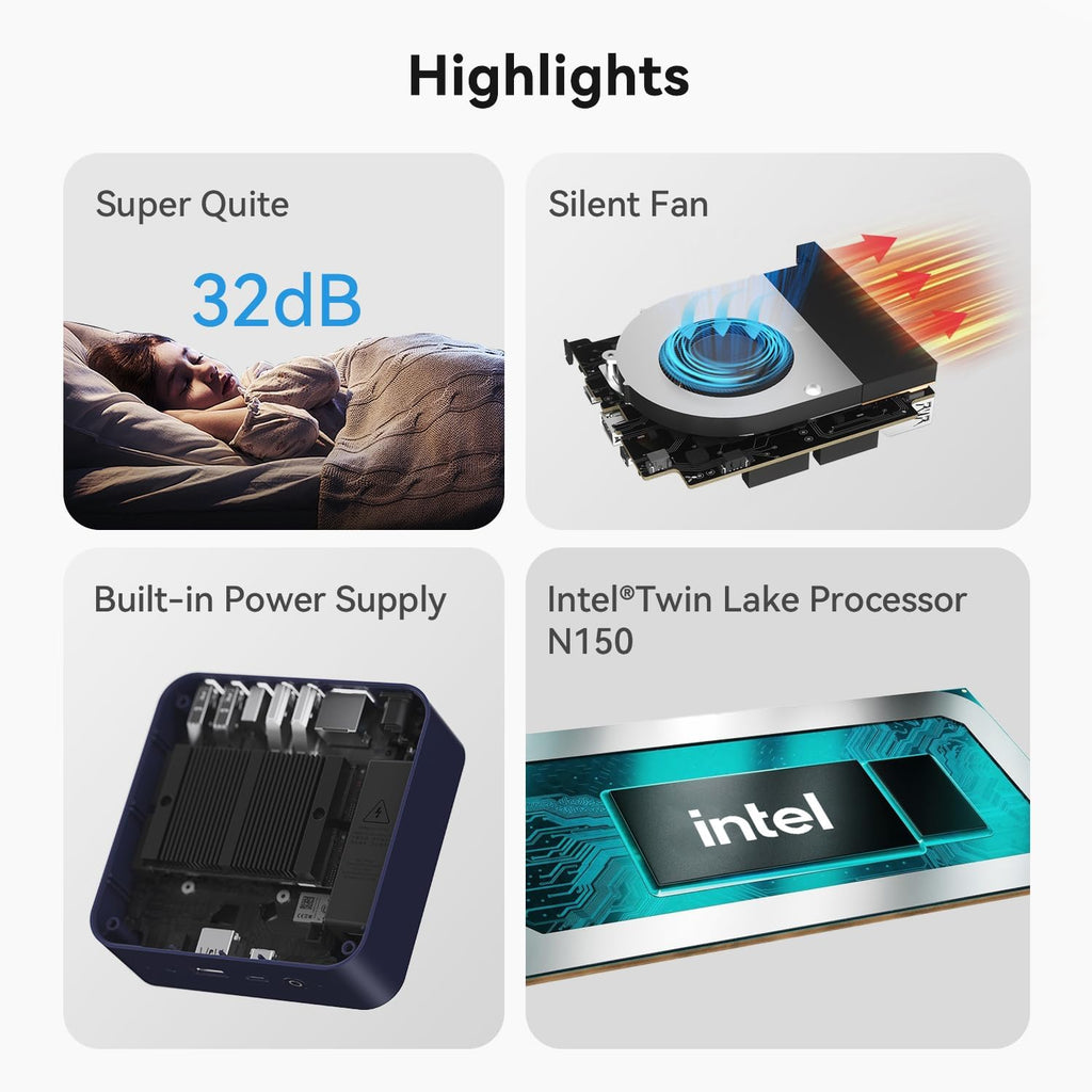 Beelink EQmini Mini PC, Intel Twin Lake N150 12G LPDDR5 500G SSD Mini Computer, WIFI6/BT5.2/1000M LAN Small PC Support Dual-Screen Display, Built-in Power Supply for Office/Home Theater/Education