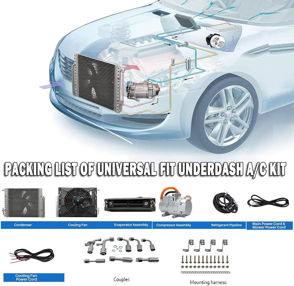 12000 BTU Under Dash Air Conditioner 24V with Heating, Universal 24 Volt A/C Kit System, Electric 24V DC Underdash AC Unit Quiet, Fast Cooling for Classic Car, Vintage Automotive, ATV, Pickup,Tractor