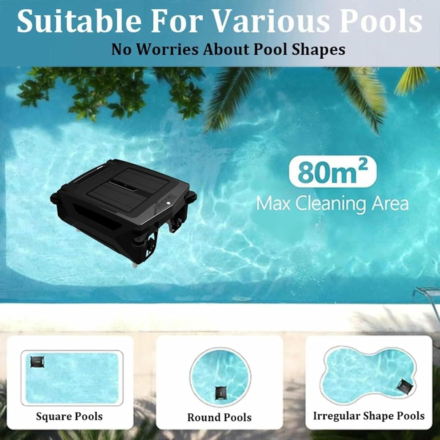 Pool Cleaner Vacuum Robot,450um Brushless Motor Solar Robotic Pool Skimmer,Dual Charging Mode ＆ Smart Obstacle Avoidance,Wall & Waterline Cleaning