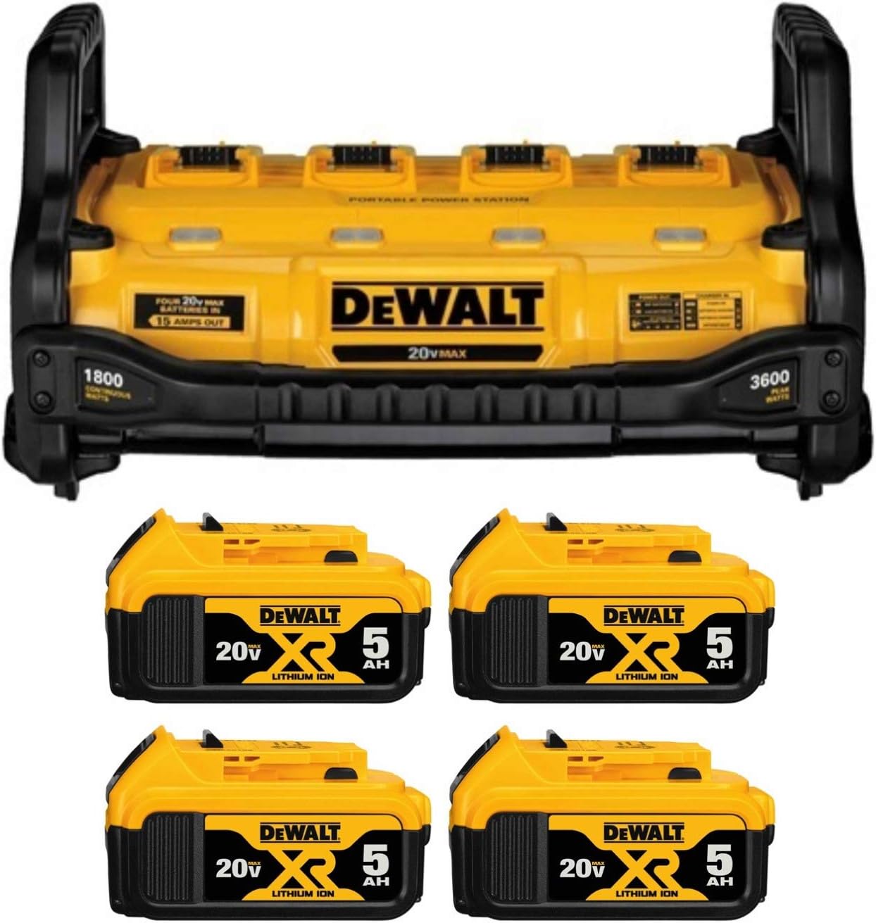 DEWALT DCB1800B Portable Power Station With 4 DCB205 20V MAX XR 5.0Ah Batteries