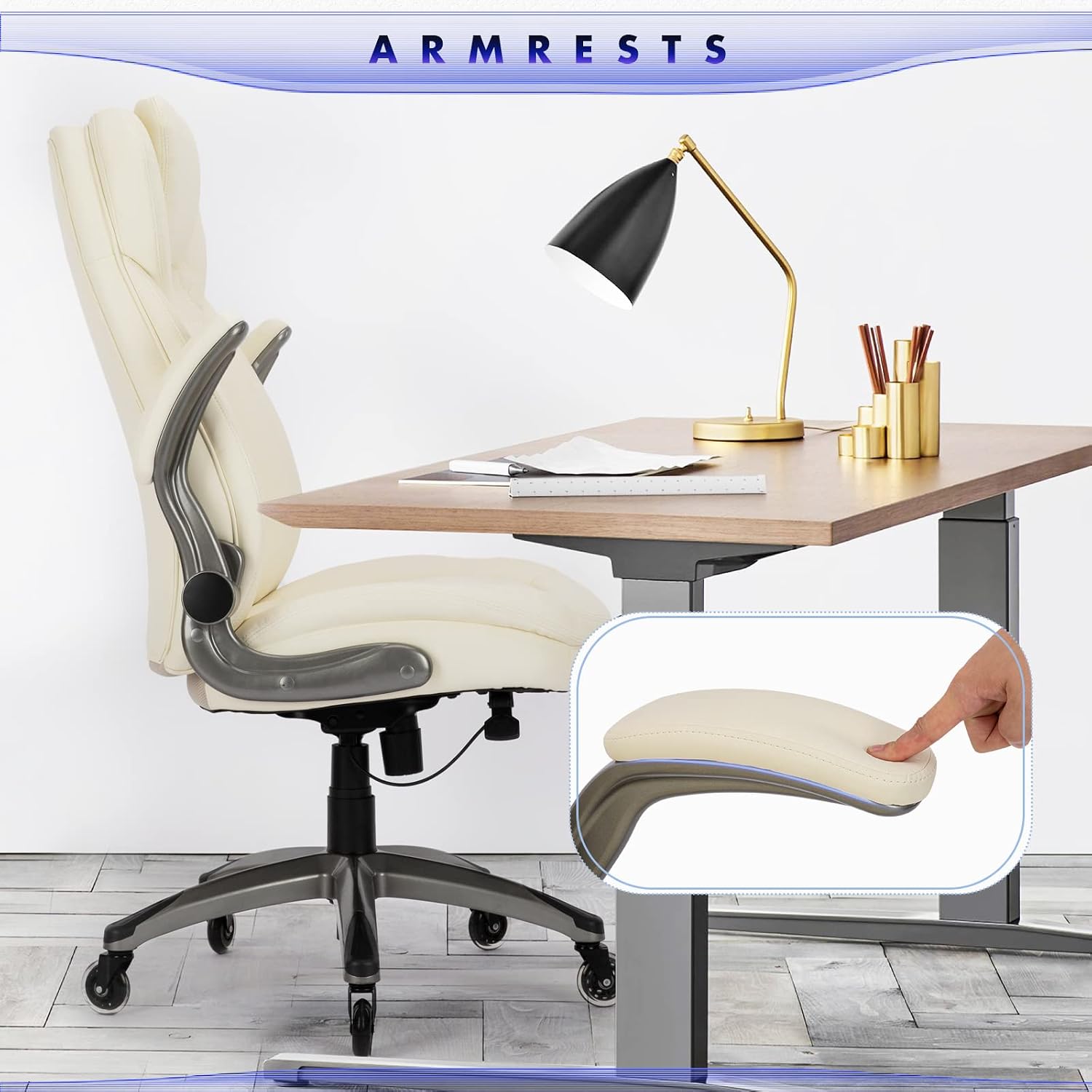 Executive Office Chair-Ergonomic Computer Desk Chair with Upgraded Caster for Swivel, High Back Office Chair with Padded Flip-up Arms,Leather Chair Thicken Seat for Comfort