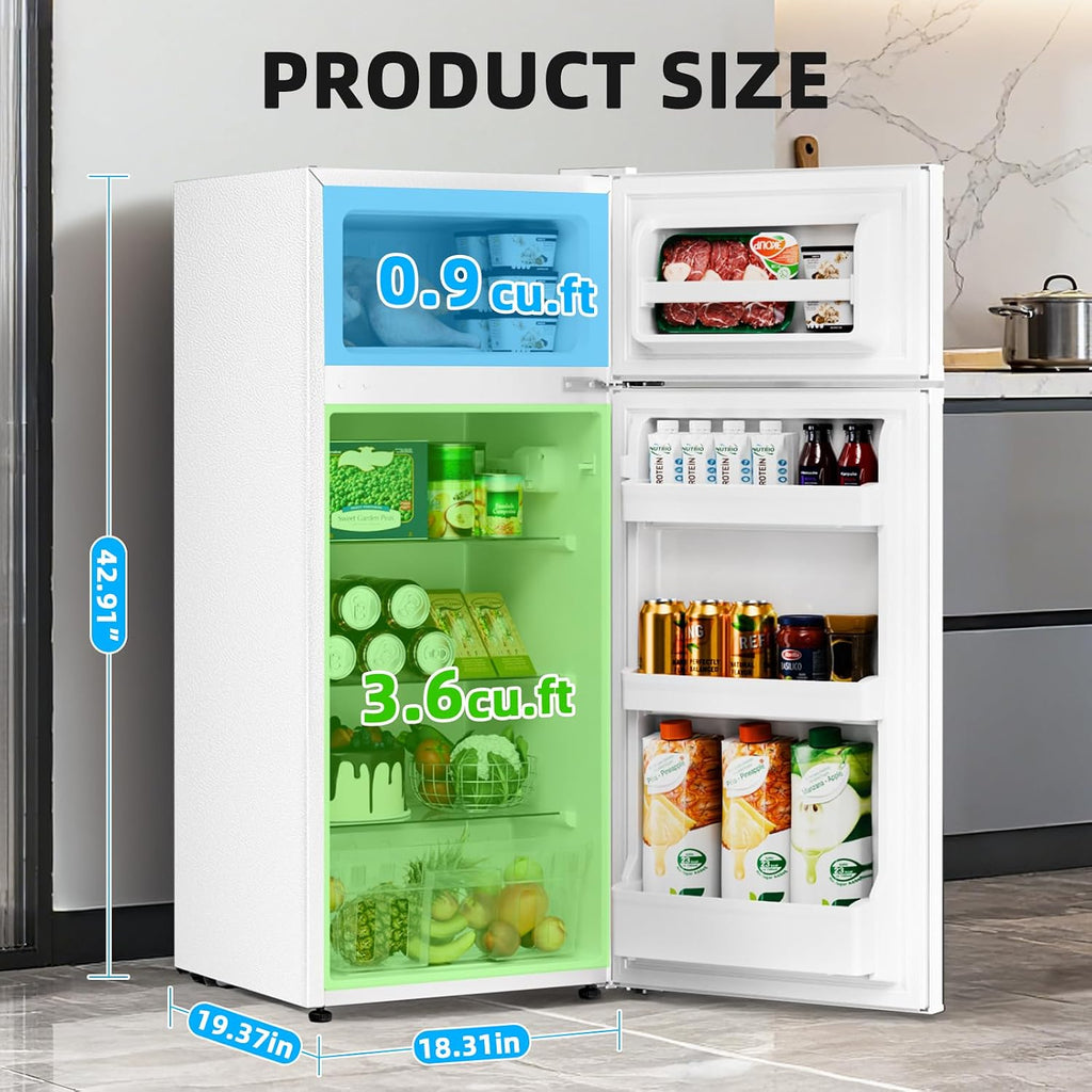 Antarctic Star Compact Refrigerator,4.5 Cu.Ft. Mini Separate Freezer Double 2-Door Adjustable Removable Shelves for Apartment/Dorm/Office,WHITE