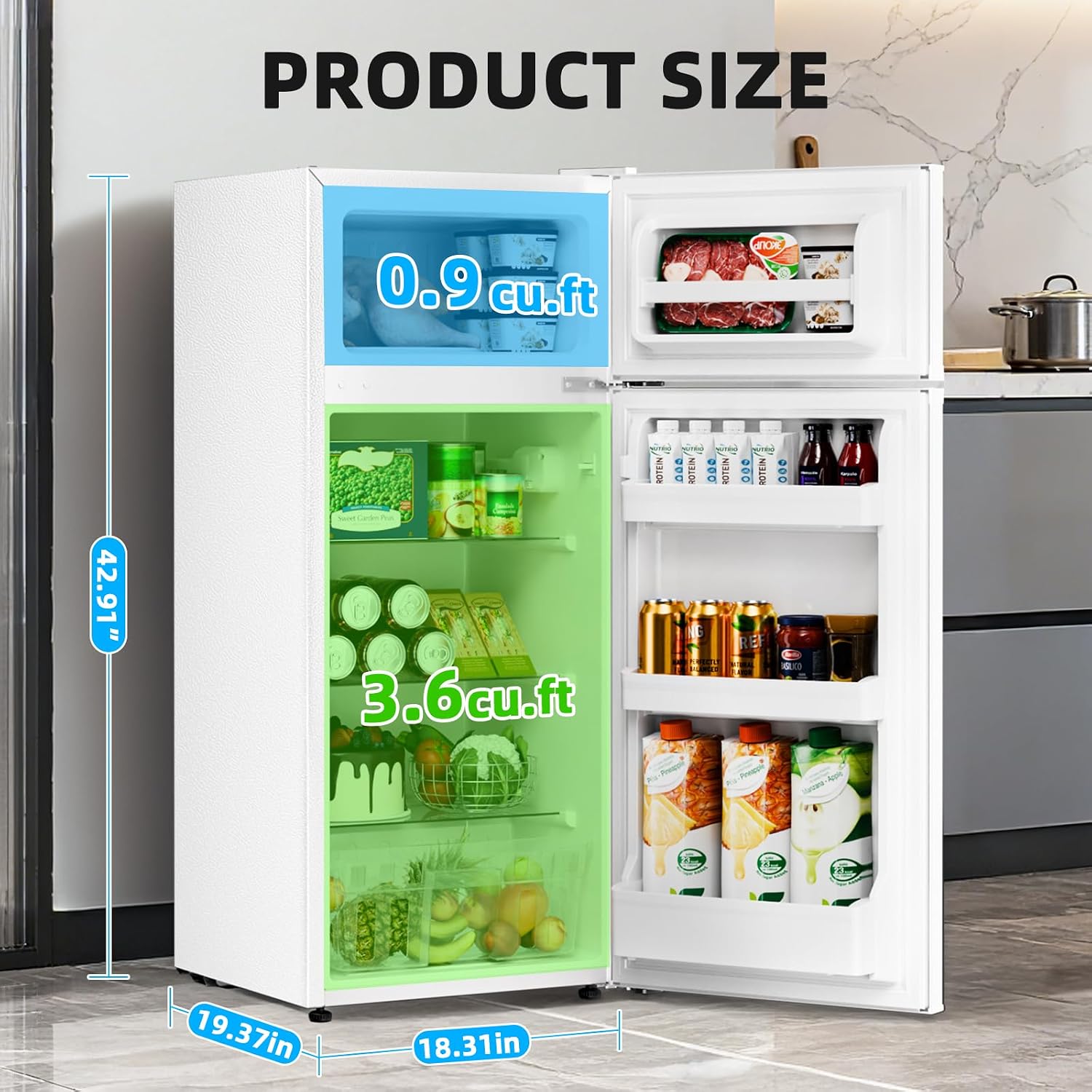 Antarctic Star Compact Refrigerator,4.5 Cu.Ft. Mini Separate Freezer Double 2-Door Adjustable Removable Shelves for Apartment/Dorm/Office,WHITE