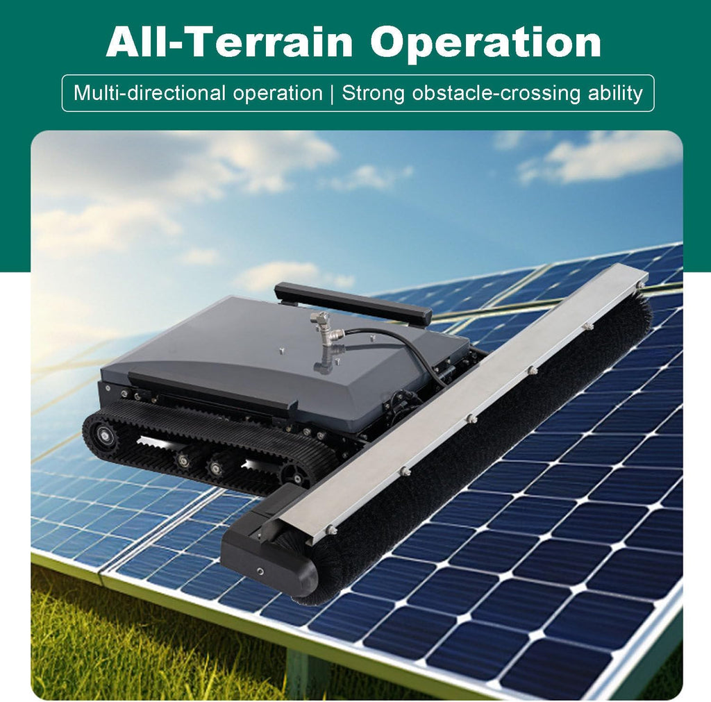 Solar Panel Cleaning Robot with Remote, Auto 90° Turn & Edge Detection, 20m/min, 130cm Brush, 4-5H Battery for 15° Slope Panels, Water Pump & 100m Hose Included