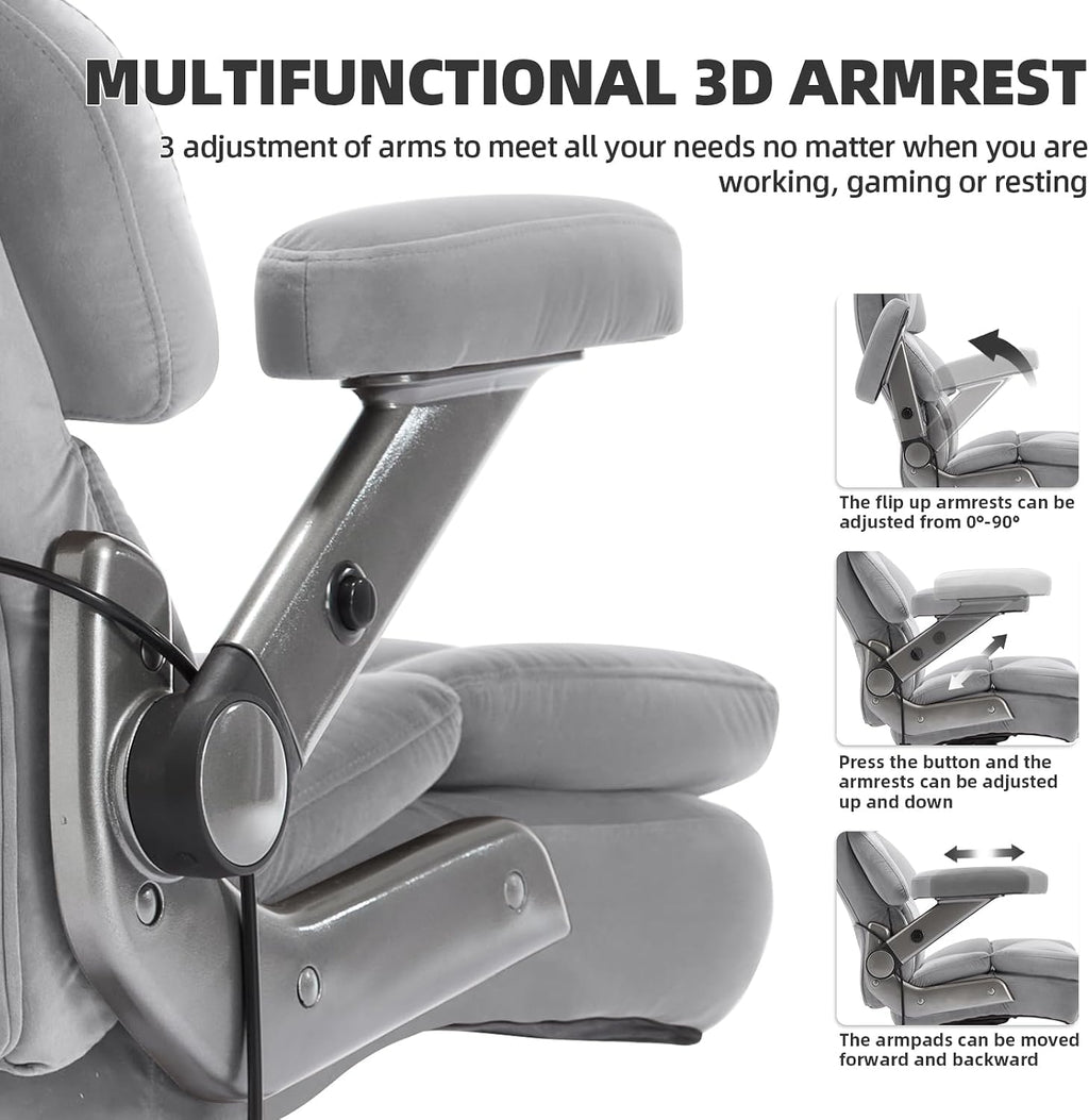 VUZI 700LBS Large Heavy Duty Office Chair with 3D Flip Arms, Big and Tall Plus Size Fabric Executive Desk Chairs, High Back Extra Wide Computer Chair with Adjustable Lumbar Support, Sturdy Metal Base