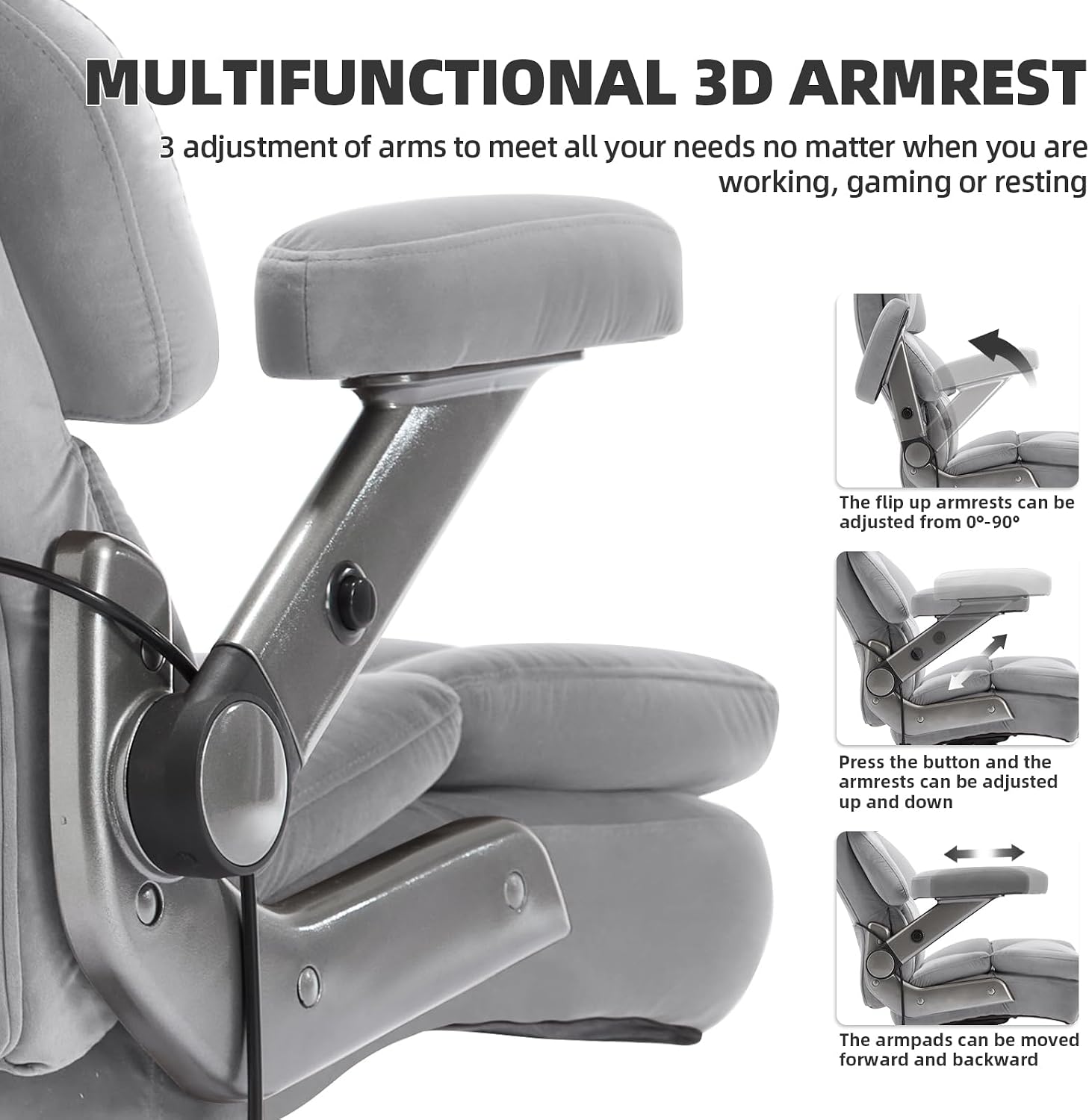 VUZI 700LBS Large Heavy Duty Office Chair with 3D Flip Arms, Big and Tall Plus Size Fabric Executive Desk Chairs, High Back Extra Wide Computer Chair with Adjustable Lumbar Support, Sturdy Metal Base