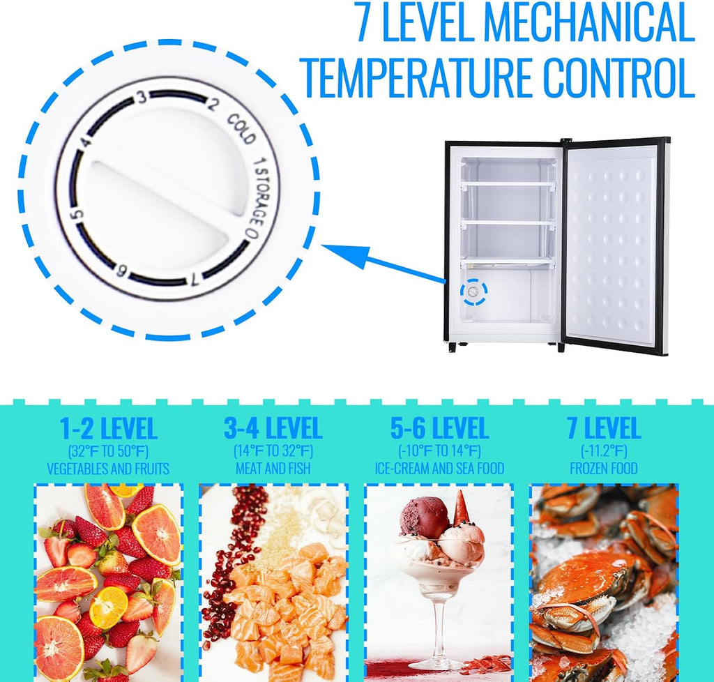 DEMULLER 3.2 Cu.Ft Upright Freezer with 7 Adjustable Thermostat Stand-up Single Door Compact Freezers with Rapid Cooling Technology for Home Kitchen Dorm Silver