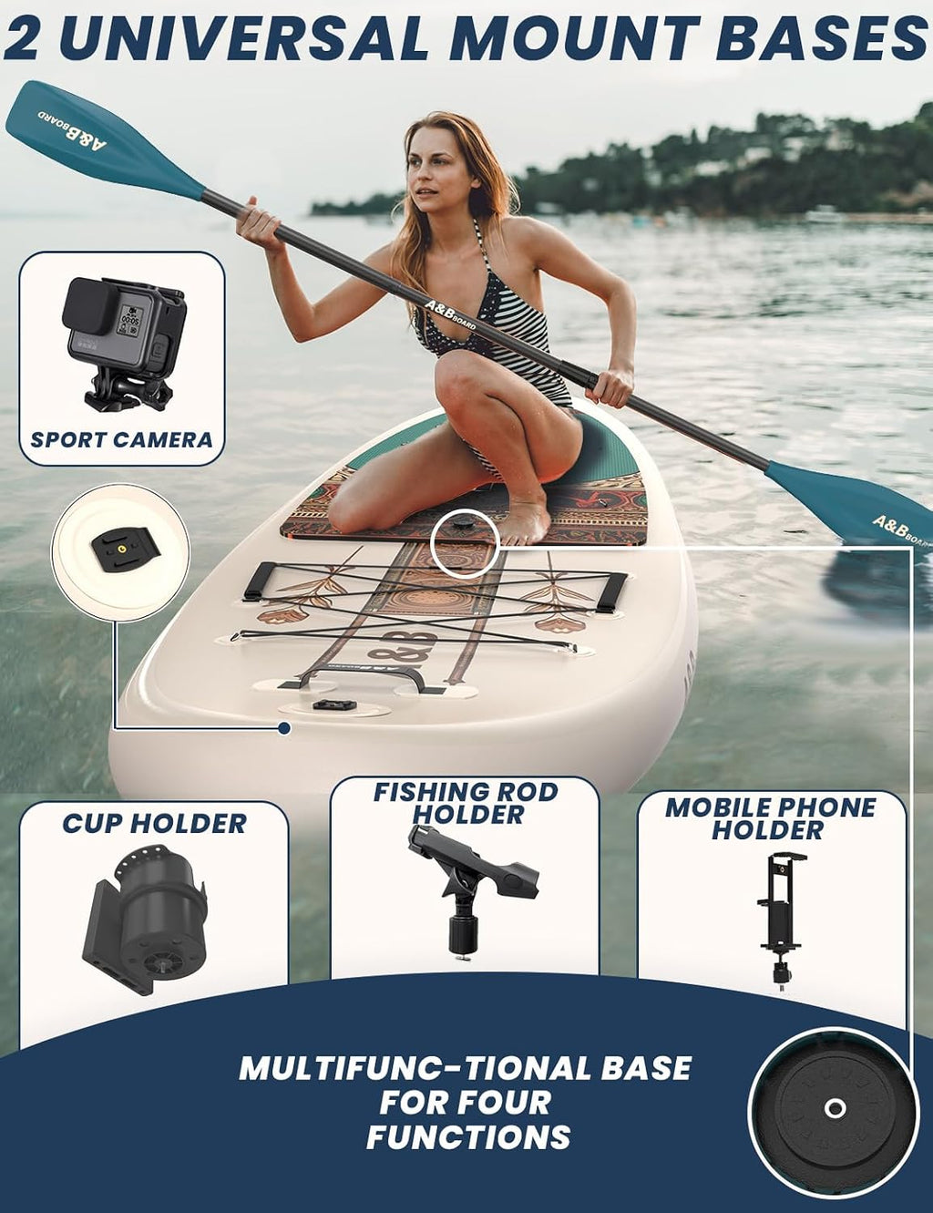 ABBOARD Inflatable Stand Up Paddle Board - Extra Wide Fishing Paddleboard with Sup Accessories Youth/Adults