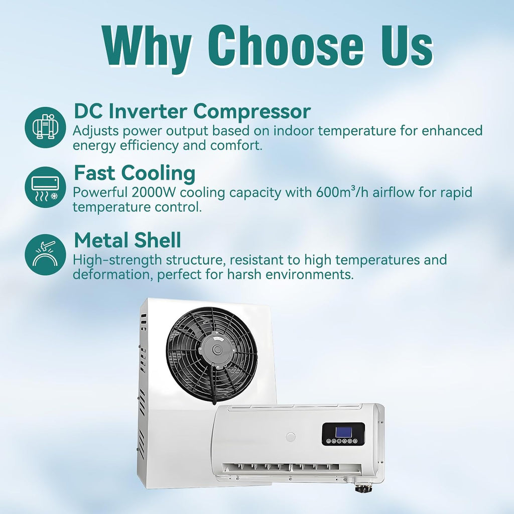 12V DC Air Conditioner 9000 BTU for Truck Praking, Electric Ac Unit Split 12 Volt Air Conditioner - Quiet Fast Cooling Energy Efficient for Semi-Truck, RV, Camper, Trailer, Pickup, Motorhome and Yacht