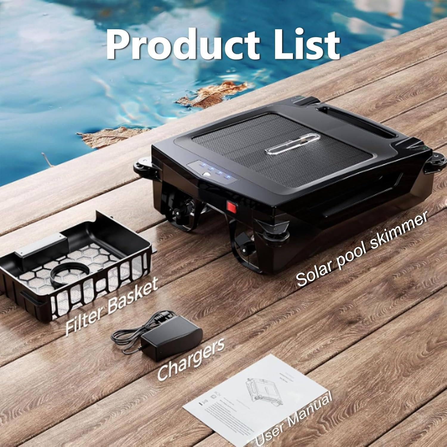 Robotic Solar Pool Skimmer with App Support, 24/7 Cleaning, Dual Charging Modes, Smart Obstacle Avoidance, Dual Mode Cleaning, App Control, Intelligent Route Planning