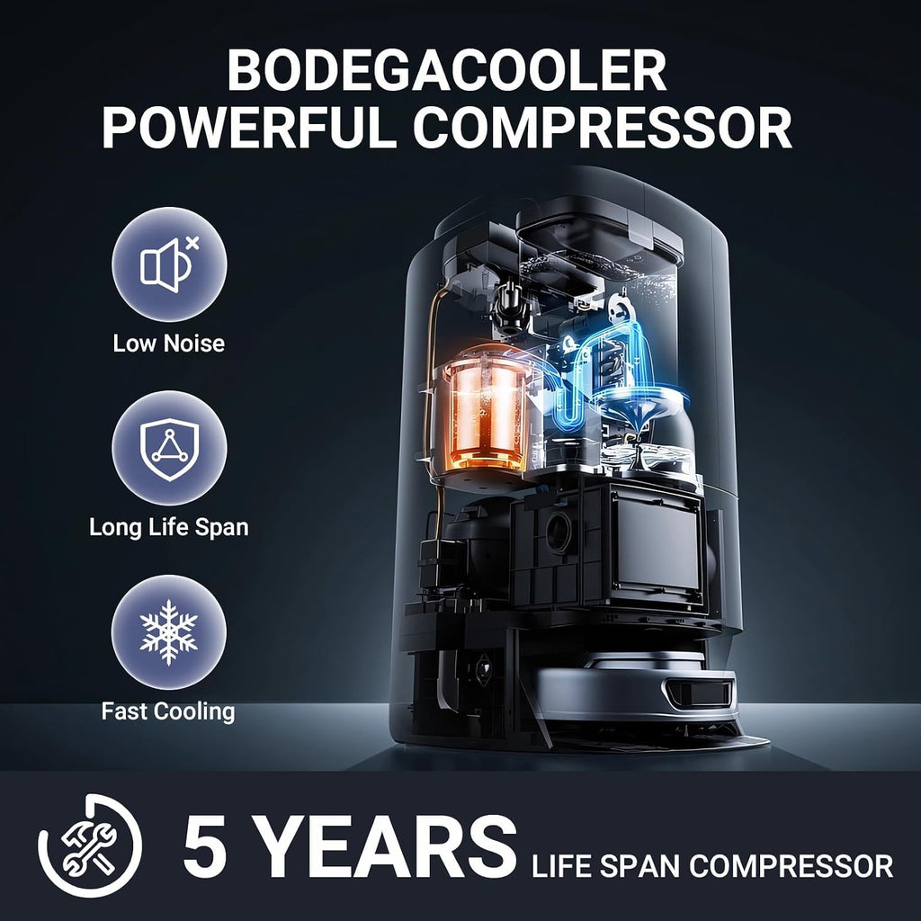BODEGA BODEGACOOLER 12-Volt Car Refrigerator, 16-Quart Small Car Fridge, Portable Freezer (-4℉ to 68℉), Car Cooler with 12/24V DC for Outdoor, Vehicles, Camping, Travel