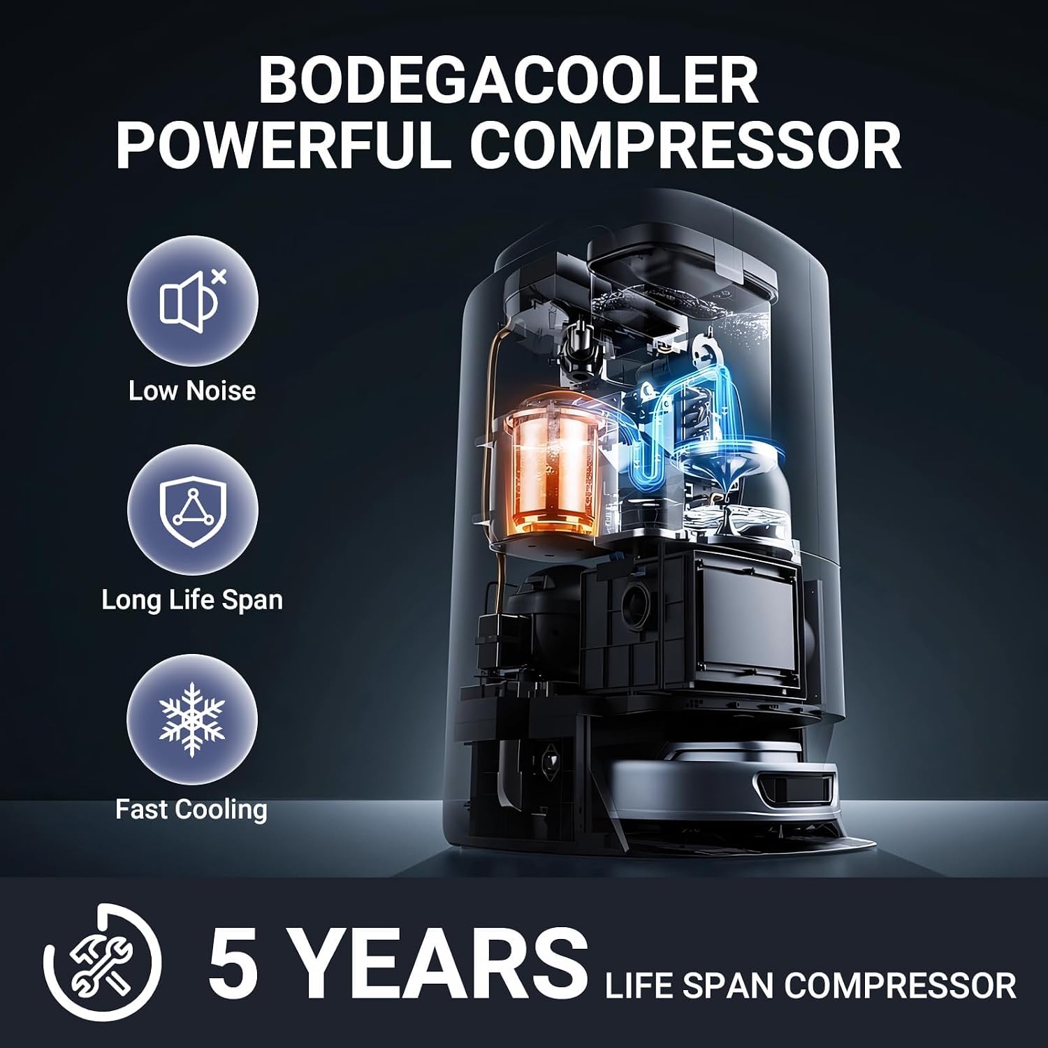 BODEGA BODEGACOOLER 12-Volt Car Refrigerator, 16-Quart Small Car Fridge, Portable Freezer (-4℉ to 68℉), Car Cooler with 12/24V DC for Outdoor, Vehicles, Camping, Travel