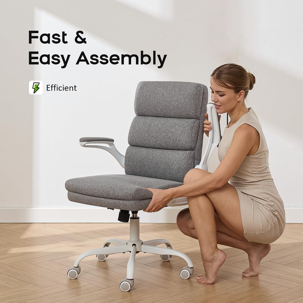 amseatec Office Chair Adjustable Desk Chair Mid Back Executive Comfortable Fabric Ergonomic Back Support Home Computer Chair with Padded Flip-up Armrest Swivel Wheels (Cement Gray)