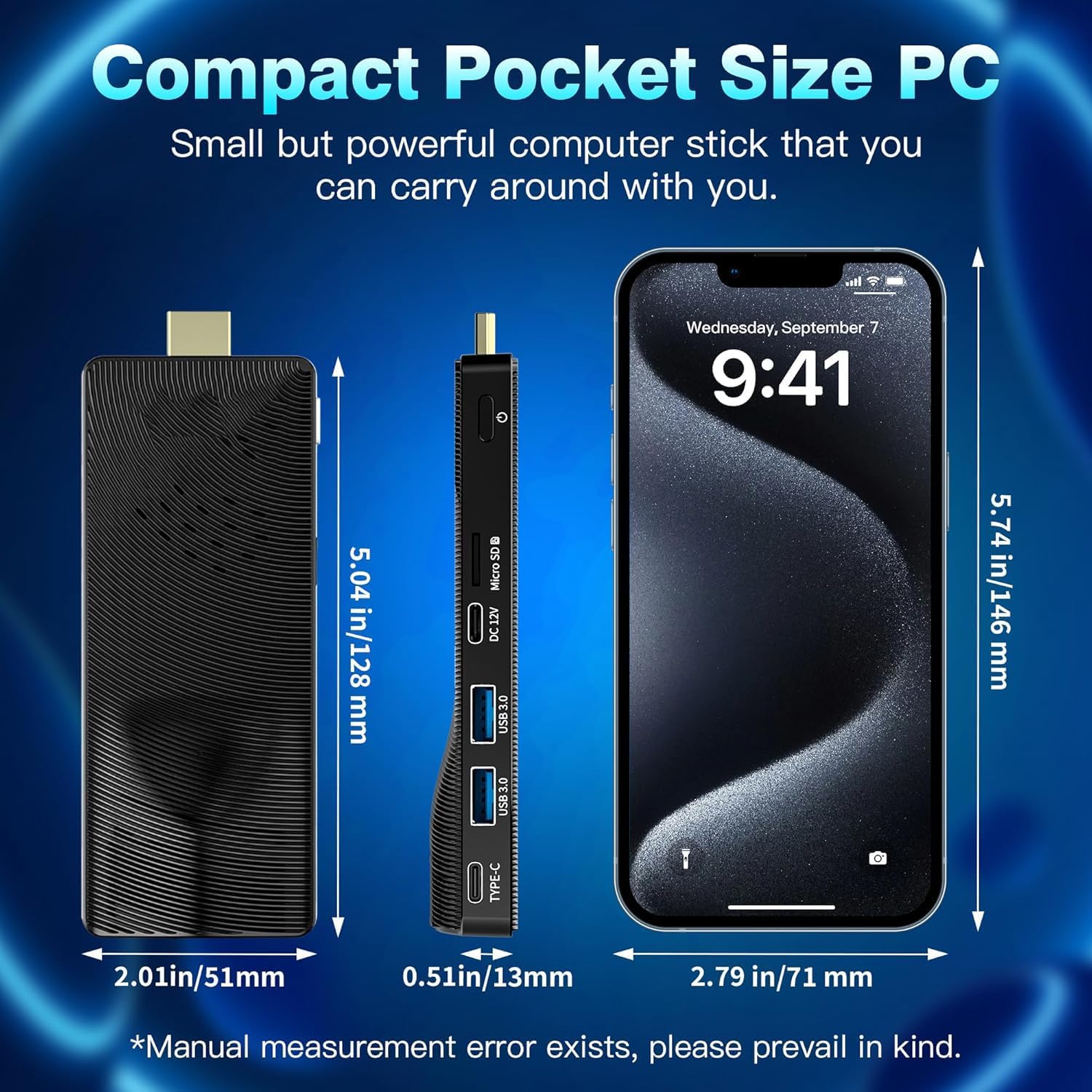 Mini PC Stick Fanless, Celeron J4105, 8GB RAM 128GB Storage, Micro Computer Stick Supports 4K 60HZ HDMI, USB PD3.0, Gigabit Ethernet, Wi-Fi 5 on Business, Industrial, Office, Media, Video