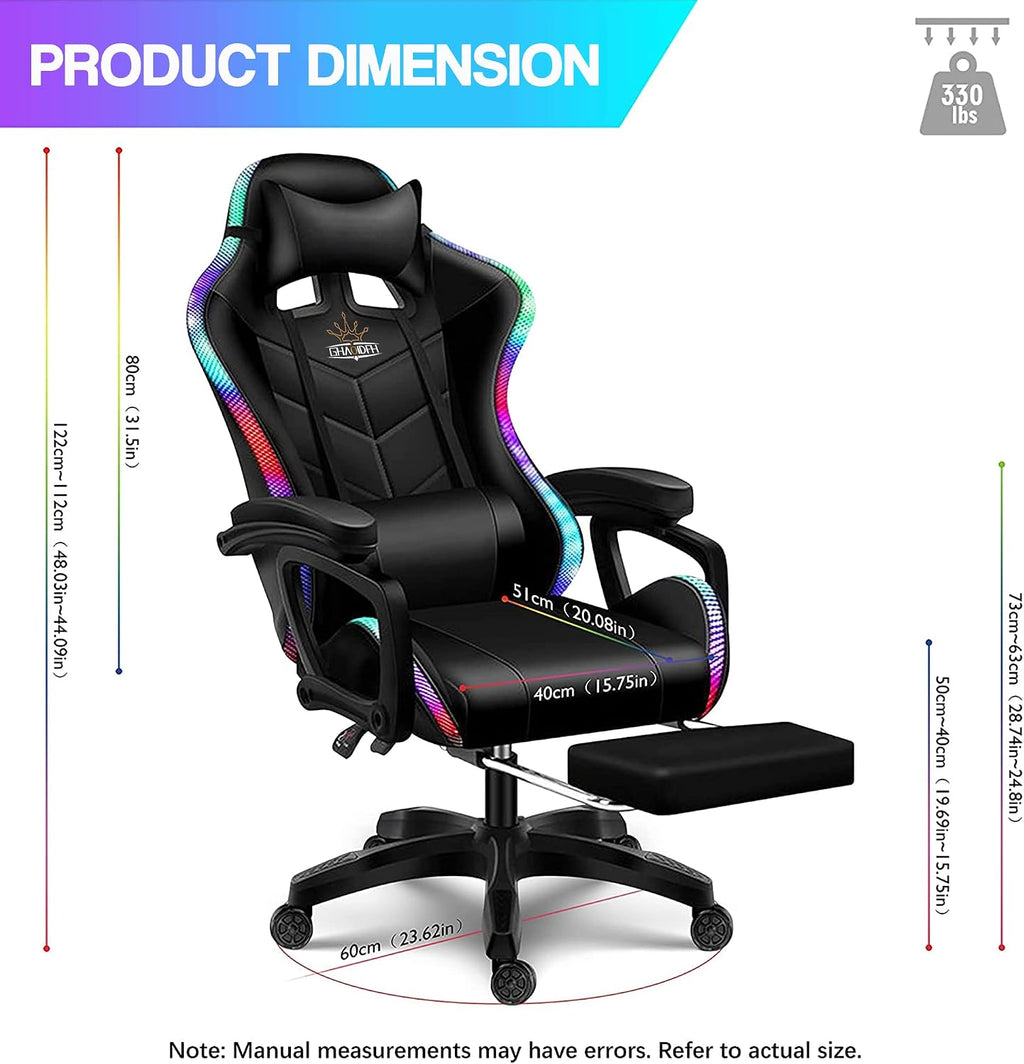 Full Massage Gaming Chair with Speakers and LED Lights Ergonomic Office Chair with Footrest Lumbar Support Adjustable Height Racing Game Chair PU Leather Computer Chair for Adults Teens,Red