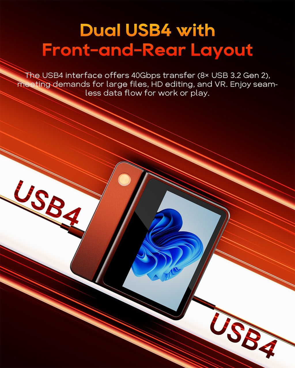 AOOSTAR G-FLIP AMD R7 H255 Mini Computer Without RAM/SSD/OS, MINI Gaming PC with 5 inch Touchscreen,2X DDR5 5600Mhz RAM Slots, 2X M.2 2280 NVME SSD Slots，Oculink/Dual USB4/2 x 2.5GB LAN