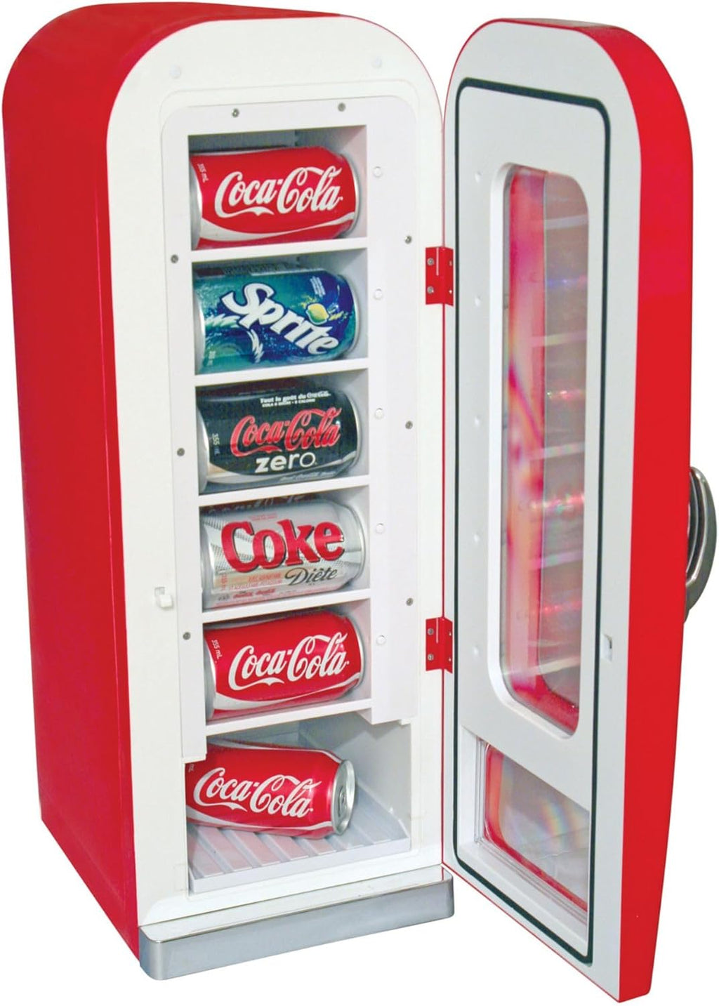Coca-Cola AC/DC Retro Vending Electric Cooler with 10 Can Capacity - Beverage Vending Machine with Thermoelectric Cooling and Tall Window Display