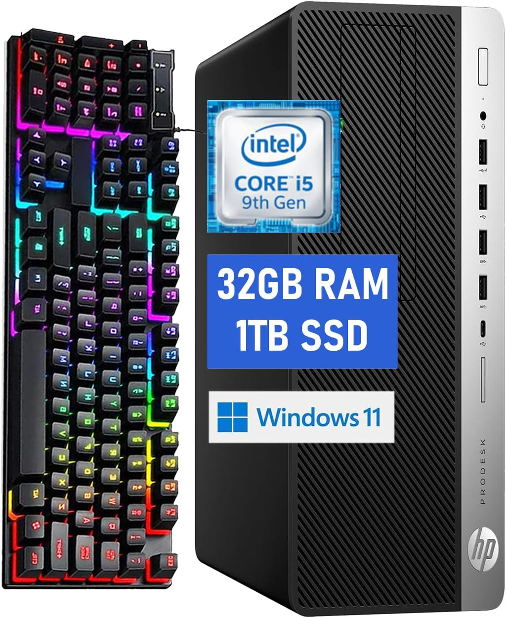 HP ProDesk 600G5 SFF Desktop Computer PC, 600G5 Computer 9th Processor, 32GB RAM 1TB Solid State Drive, USB WiFi, Bluetooth, Windows 11 (Renewed)