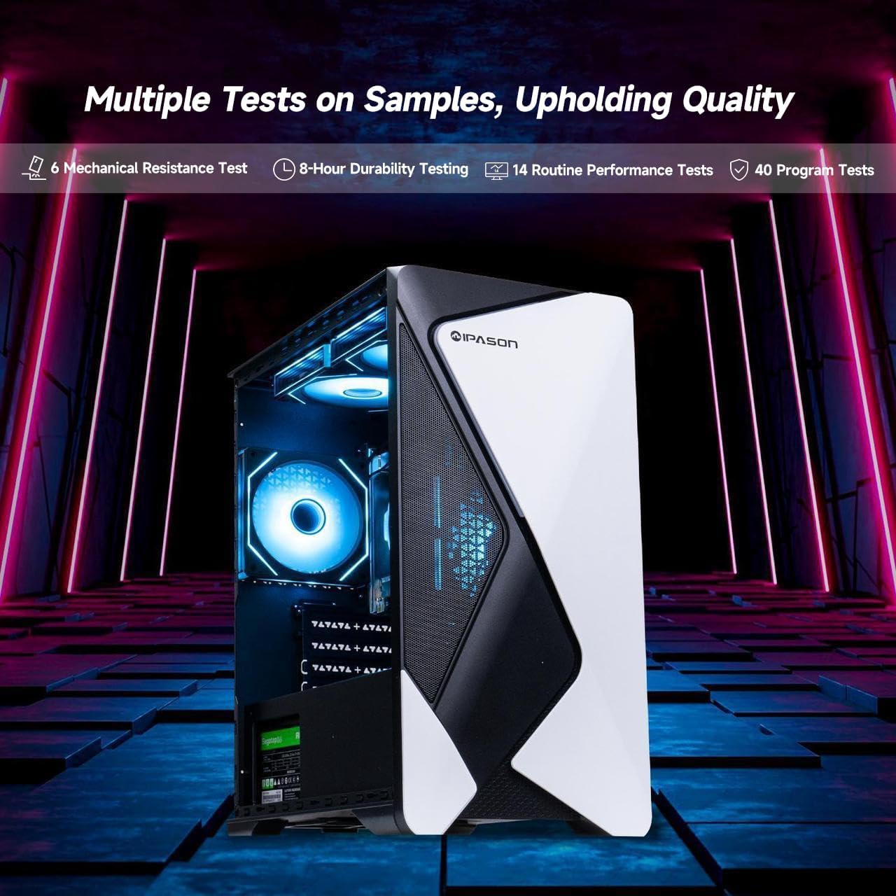 IPASON Gaming Desktop AMD Ryzen 5 5600GT (Beats Intel 10th-gen i7 & Lower) AMD Radeon Vega 7 16GB DDR4 3200MHz 1TB M.2 NVMe 550W PSU Windows 11 Home Prebuilt Gaming PC New Computers White & Black