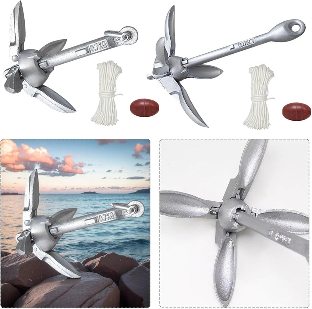Folding Anchor, 1.5KG Grapnel Anchor Marine Rope and Buoy Boat,for Small Boats Canoe Paddle Boards