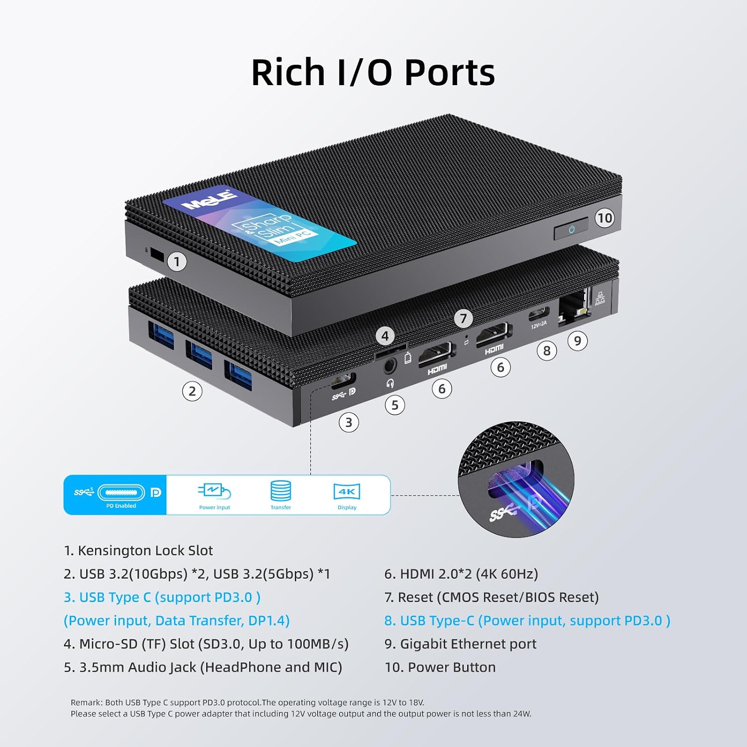 MeLE Quieter3C Fanless Mini PC, Celeron N5105, 8GB RAM, 256GB Storage, Full-Function USB-C, WiFi 5, Support Triple Screen Display, Slim Desktop on Industrial, Home, Office