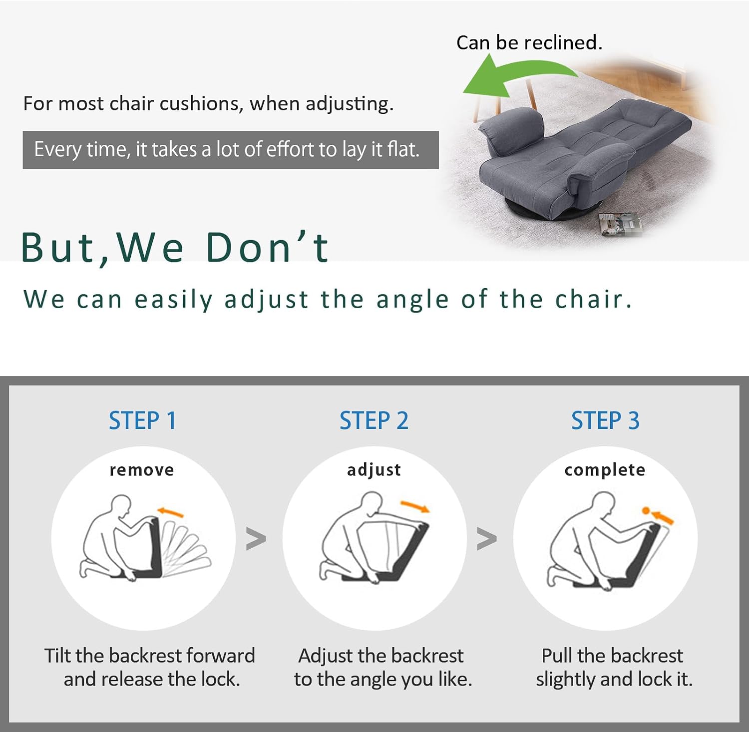 360 Degree Swivle Adjustable Floor Chair, Chaise Lounge Indoor, Folding Lazy Sofa with Armrests and Side Pocket Adults Gaming Chairs for Living Room, Bedroom Factory Price 201 (GR)