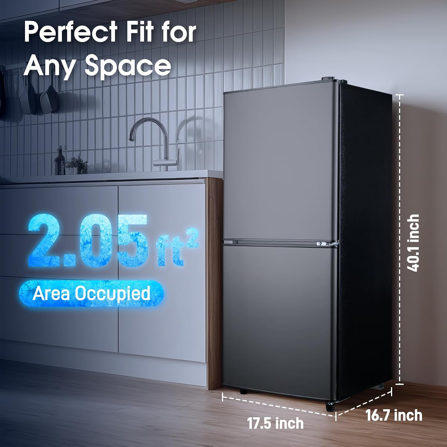 Anypro Double Door Fridge with Bottom Freezer, 4.0 Cu.Ft Refrigerator with Drawer, 7 Adjustable Temperature Settings for Bedroom, Dorm, Office, Apartment, Large Capacity, Black